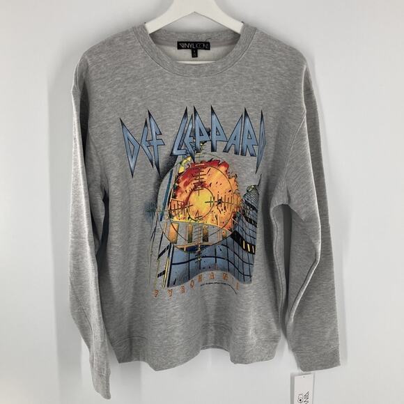 The Vinyl Icons Womens Gray Def Leopard Pyromania Crew Neck Sweatshirt S New - Picture 10 of 12